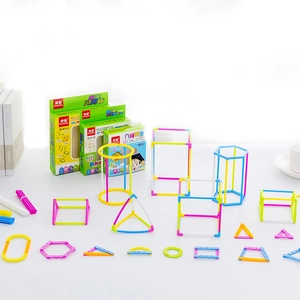DIY colorful geometric block set with 3D shapes for children creative educational play