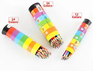 Three sizes of colored pencil sets in 12, 24, and 36 count eco-friendly paper tubes
