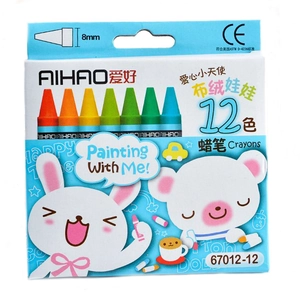 Aihao 12-color wax crayons set for kids with 8mm tips and cute cartoon packaging