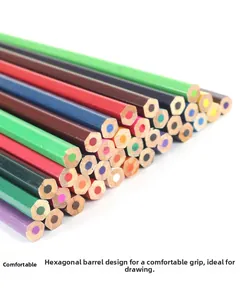Close-up of colored pencils with ergonomic hexagonal barrels for stable grip