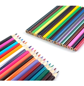 Macro view of multi-colored hexagonal wooden pencils arranged in a neat geometric layout