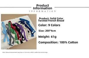 Detail view of cotton cable knit scarves showing various colors and 200x4cm dimensions