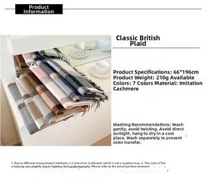 Classic British plaid scarf detail showing soft cashmere texture and multiple color options