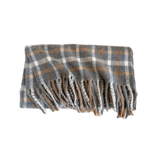 Écharpe épaisse en laine à carreaux avec franges gris blanc et marron pour automne