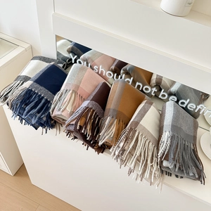 Classic British Plaid Tassel Scarf For Women Winter Warm Imitation Cashmere Soft Large Plaid Shawl Wrap Fashion Accessory