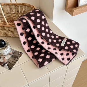 Winter reversible polka dot knit scarf in brown and pink, soft warm academic style