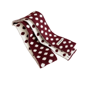 Knitted polka dot scarf in burgundy and cream with soft double-sided jacquard texture