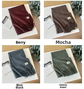Winter solid tassels scarf set in berry, mocha, navy blue and sage green colors