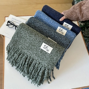 Chic thick knit scarves with tassels in dark green, grey, and blue colors for winter