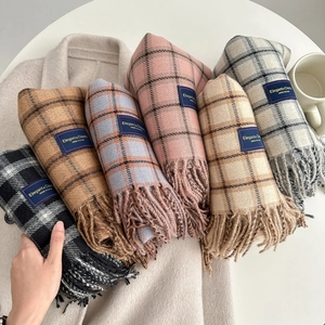 Plaid Scarf Imitation Cashmere Soft Warm Winter Tassel Shawl Wrap For Women Fashion Checkered Classic