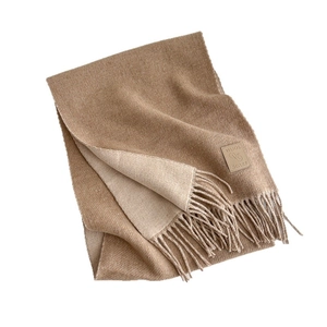 Bufanda de lana de doble cara con flecos y colores lisos camello-beige para invierno