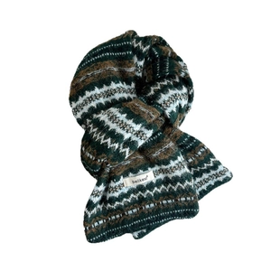 Fair Isle knit wool blend striped scarf with vintage geometric pattern for winter warmth