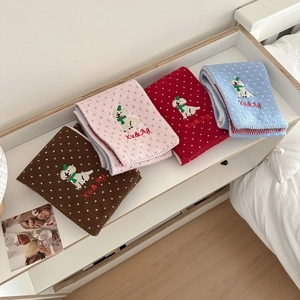 Women Winter Knit Scarf Embroidered Dog Polka Dot Warm Neck Warmer Soft Christmas Style Sweet