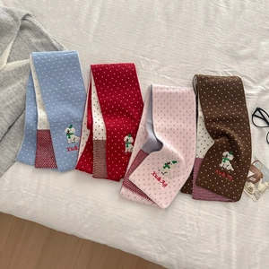 Chic knitted polka dot scarves with dog embroidery in blue, red, pink, and brown