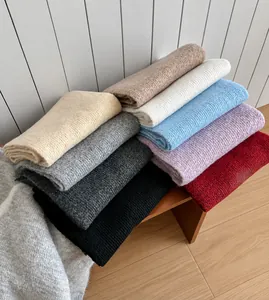 Detailed view of ribbed knit winter scarf sets with cute puppy embroidery in multiple colors