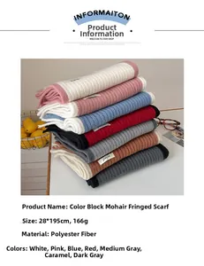 Gros plan d'écharpes en mohair empilées montrant la texture épaisse et les franges