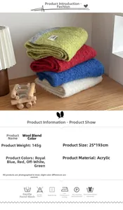 Detail specifications for colorblock knit scarf with texture and size parameters