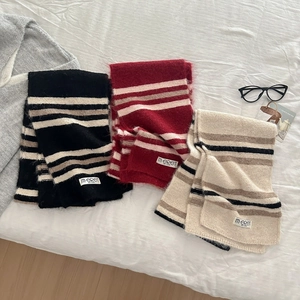 Women Wool Blend Striped Knitted Scarf Winter Warm Soft Long Fashion Striped Scarf For Unisex Couple Cold Weather Outdoor Neckwear