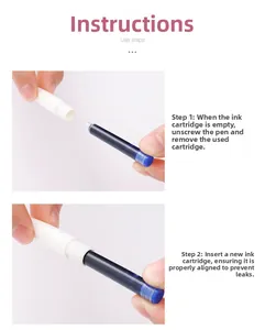 Step-by-step guide showing how to replace ink cartridges in a student fountain pen