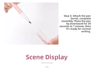 Detailed view of pink fountain pen nib and assembly with transparent cap structure