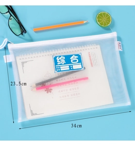 Nylon mesh A4 zipper pouch measuring 34x23.5cm for organizing school stationery and papers