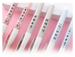 Macro detail of cute cartoon pig retractable ballpoint pens with ergonomic soft grips