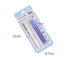 Détail d'un kit de stylos gel effaçables avec stylo de 14,5cm et recharges bleues