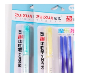 Vue détaillée des stylos gel effaçables HGX0196 avec recharges d'encre bleue pour élèves