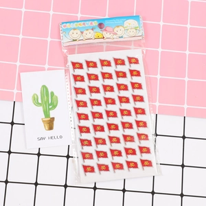 Glittering red flag reward stickers for kids with yellow award character and blue header