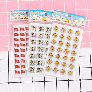 Incentive sticker set for kids featuring cartoon motifs and praise slogans on grid background