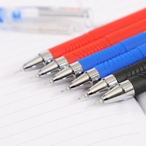 Set of 0.5mm needle tip gel pens in red blue and black with soft rubber grip