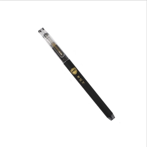 0.5mm black gel ink pen with transparent cap and golden logo for office and exams