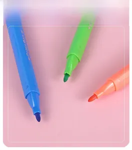 Macro shot of colorful round tip markers with cute paw prints for kids art drawing