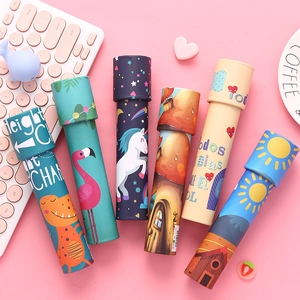 Rotating Magic Kaleidoscope Educational Optical Toy For Kids With Cartoon Kraft Paper And Polystyrene Lens Designs