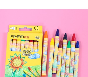 Detail of 8-color non-toxic kids crayons set with 8mm diameter and sunflower packaging
