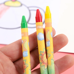 Three-color sunflower drawing crayons set for kids with vibrant sun and cloud patterns