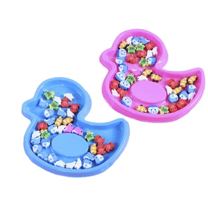 Cartoon animal erasers in pink and blue duck-shaped trays for kids' stationery gift