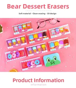Detailed view of creative dessert-shaped erasers including lollipop and donut models