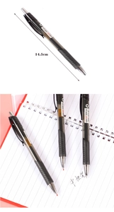 Detail of 14.5cm retractable gel pen with 0.5mm tip and ergonomic black rubber grip