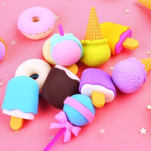 Creative dessert-shaped eraser set featuring colorful donuts and ice cream shapes