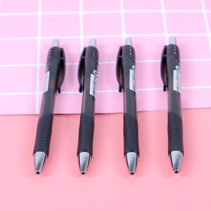 Pack of four 0.5mm retractable gel pens with grey translucent barrel and rubber grip