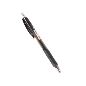 Black 0.5mm retractable gel pen with comfortable rubber grip and star clip design
