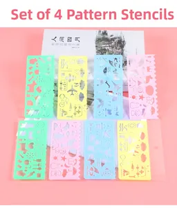 Set of four colorful spirograph drawing rulers for kids with creative pattern stencils