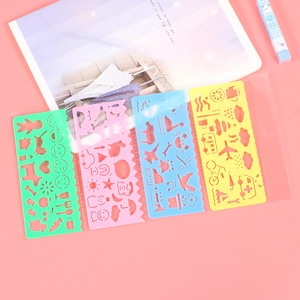 Creative 4-piece colorful geometric drawing stencils set for kids and student art projects