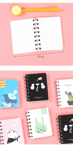 Detail view of A7 mini spiral notebook with inner lined pages and cute cartoon covers