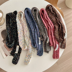 Fashion Women Knitted Narrow Scarf With Multicolored Confetti Dots Soft Warm Imitation Cashmere Neck Warmer For Autumn Winter Daily Wear