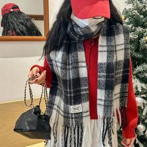 Écharpe Écossaise en Imitation Cachemire pour Femmes Écharpe d'Hiver Chaude en Mohair Avec Longs Glands Châle Mode