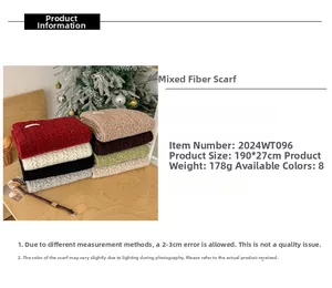 Detailed knit scarf specs showing 190x27cm size and soft high-quality wool texture
