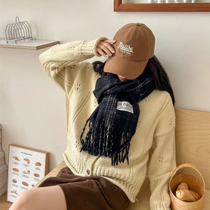 Plaid Tassel Scarf Faux Cashmere Soft Warm Winter Long Shawl Wrap Retro Preppy Style Vintage Neck Accessory For Women