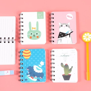 Cute cartoon A7 mini spiral notebooks with assorted animal covers and matching stationery